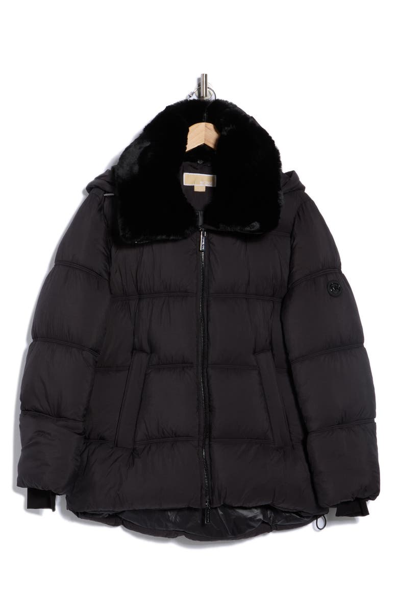 Michael Kors Faux Fur Trim Hooded Puffer Jacket, Alternate, color, Black