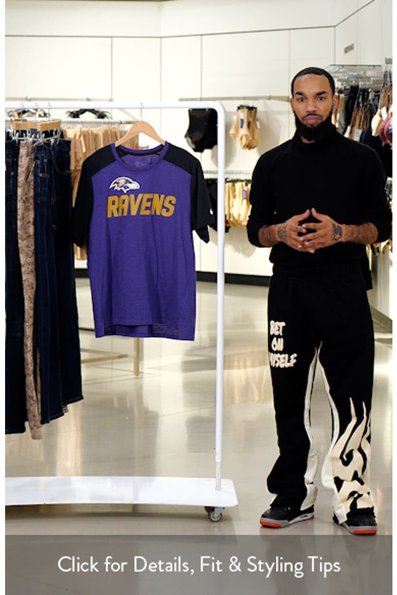 Men's Nike Heathered Purple/Heathered Black Baltimore Ravens Color Block Team Name T-Shirt video