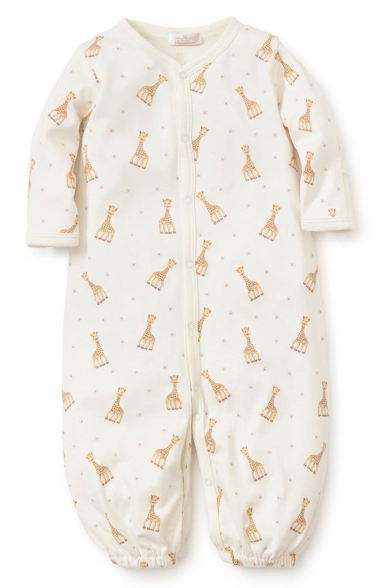 Kissy Kissy Sophie La Girafe Print Convertible Pima Cotton Gown, Alternate, color, Ecru