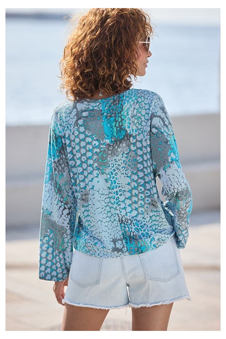 Women's Printed Long Sleeve Top, Alternate, color, Blue-Printed