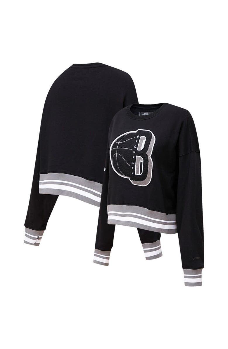 PRO STANDARD Women's Pro Standard Black Brooklyn Nets Mash Up Pullover Sweatshirt, Main, color, Black