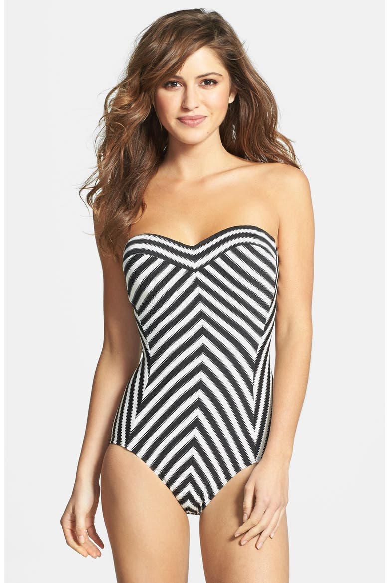 'Bianca' Mitered Stripe One-Piece Swimsuit, Main, color, BLACK IVORY