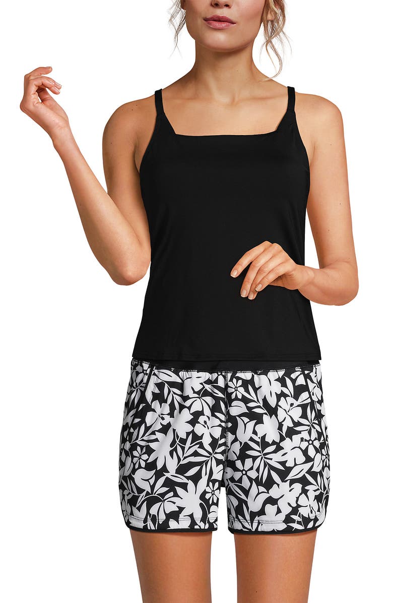 Lands' End D-Cup Chlorine Resistant Square Neck Tankini Swimsuit Top, Main, color, 
