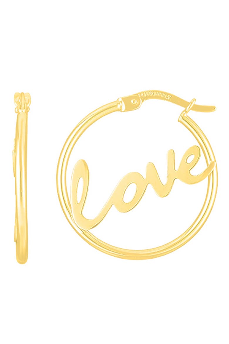 14K Yellow Gold Love Hoop Earrings, Main, color, YELLOW