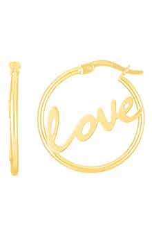 14K Yellow Gold Love Hoop Earrings