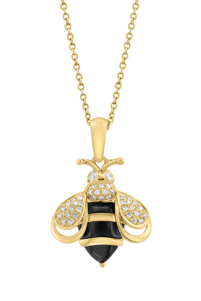 14K Yellow Gold Diamond Onyx Bumble Bee Pendant Necklace, Alternate, color, 14K Gold