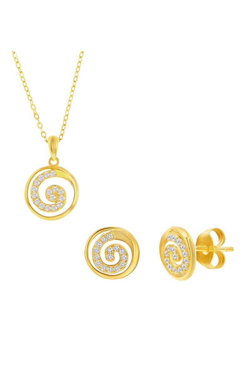 Pavé Cubic Zirconia Swirl Stud Earrings & Necklace Set, Main, color, GOLD