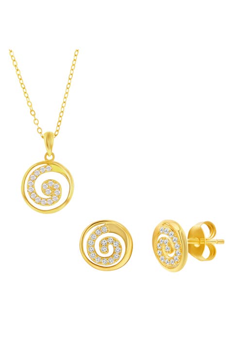 Pavé Cubic Zirconia Swirl Stud Earrings & Necklace Set