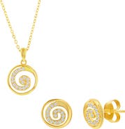 SIMONA Pavé Cubic Zirconia Swirl Stud Earrings & Necklace Set