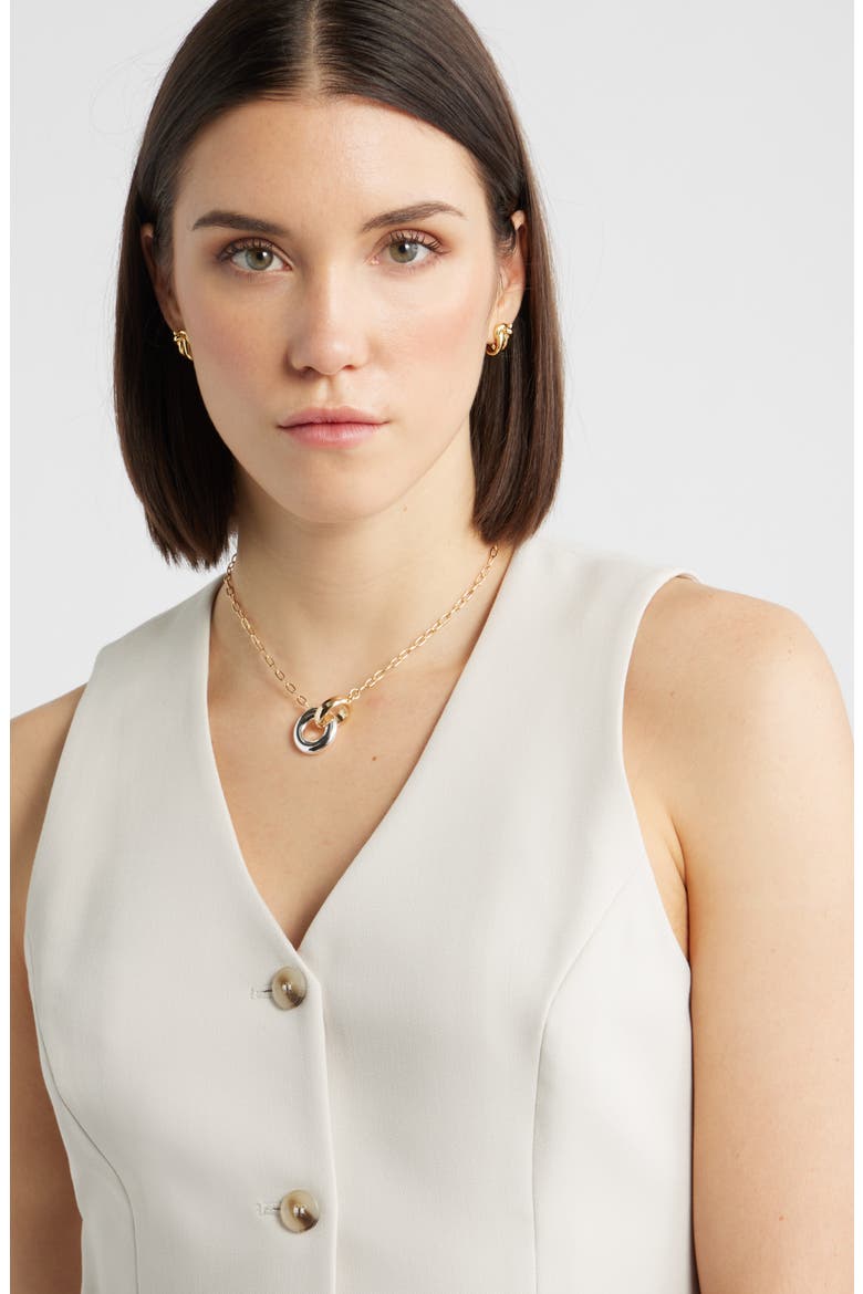 Polished Link Circle Necklace, Alternate, color, GOLD- SILVER