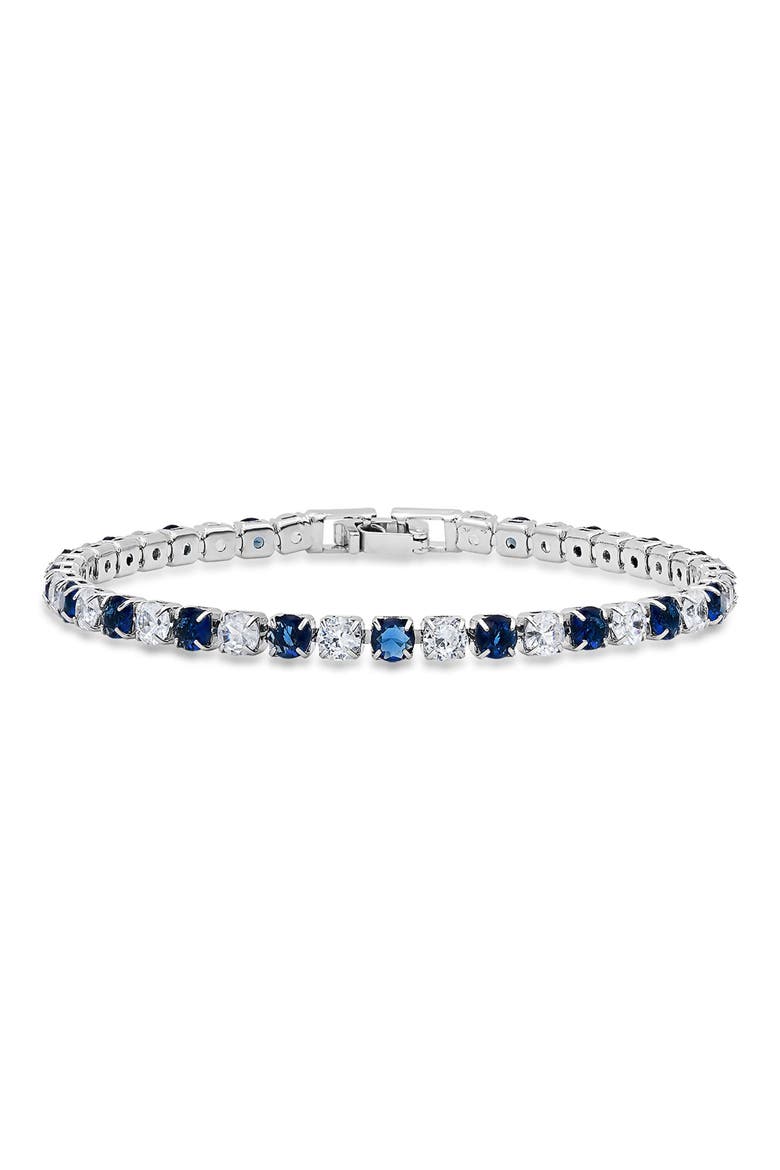18k White Gold Plated Blue Crystal Tennis Bracelet, Main, color, BLUE/ WHITE