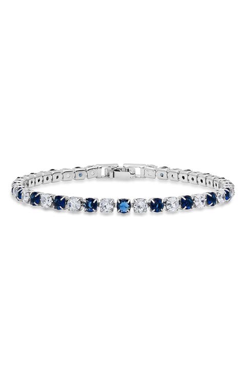 18k White Gold Plated Blue Crystal Tennis Bracelet
