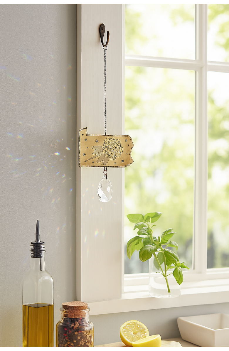 Matr Boomie Pennsylvania State Mountain Laurel Engraved Suncatcher, Alternate, color, Brass