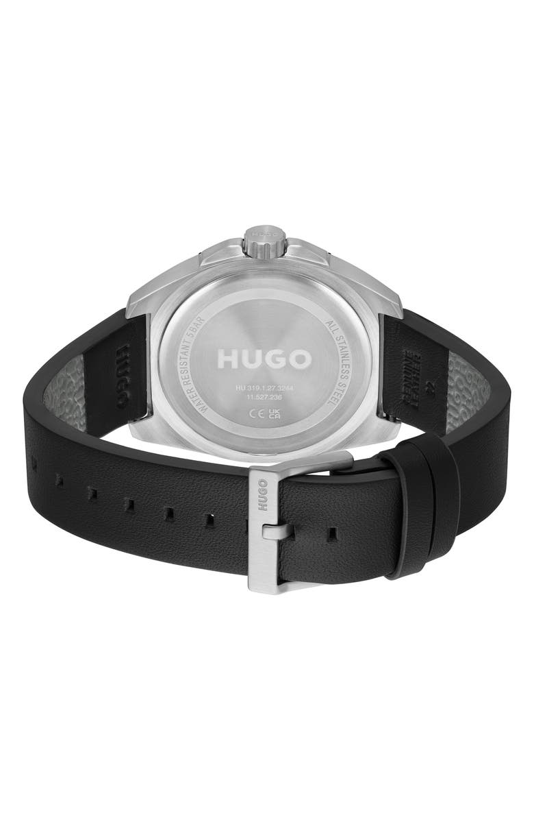 BOSS Visit Leather Strap Watch, 44mm, Alternate, color, Black