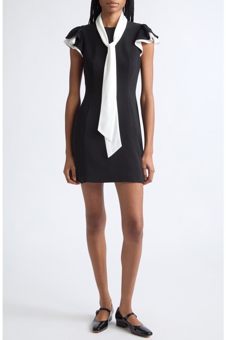 Sarya Flounce Sleeve Dress, Main, color, BLACK/ IVORY