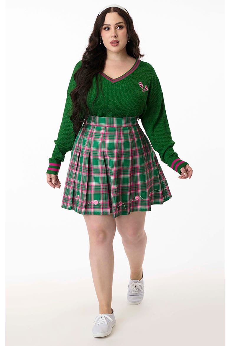 Plus Size Pleated Mini Skirt, Alternate, color, Green Plaid