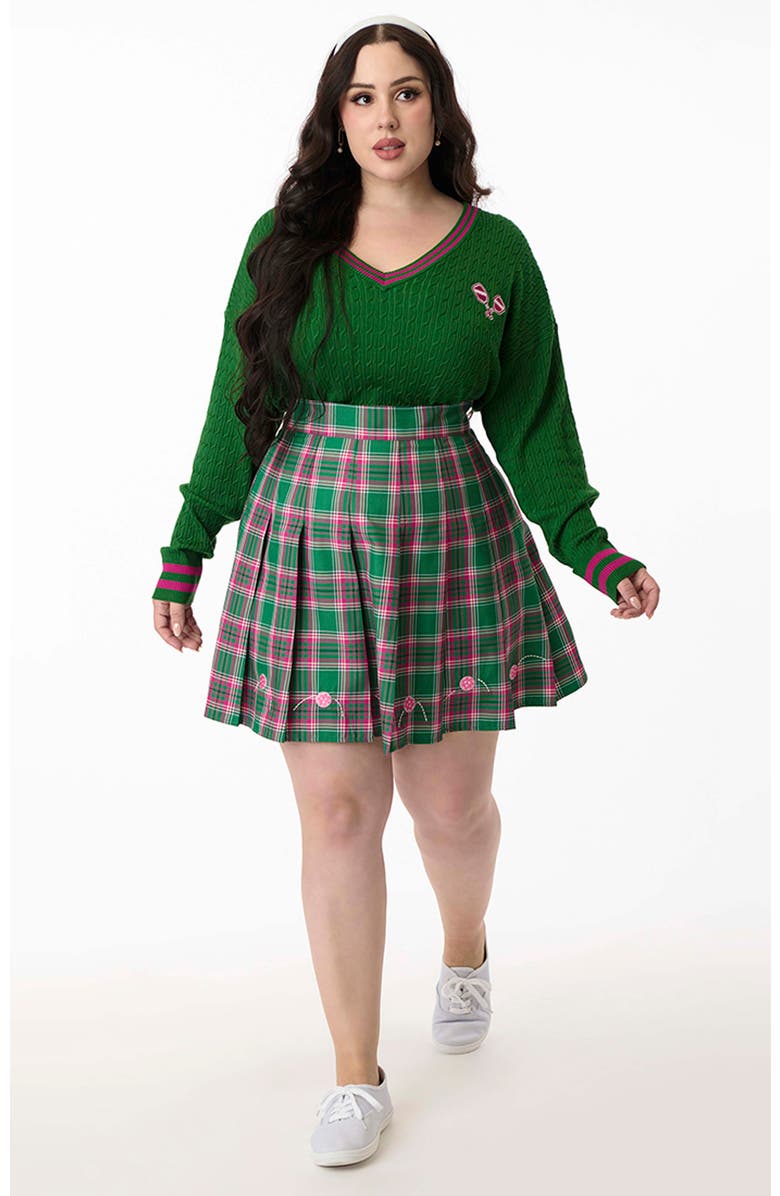 Smak Parlour Plus Size Pleated Mini Skirt, Alternate, color, Green Plaid
