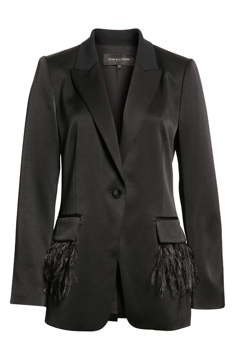 KOBI HALPERIN Finley Feather Detail Crepe Back Satin Blazer, Alternate, color, 
