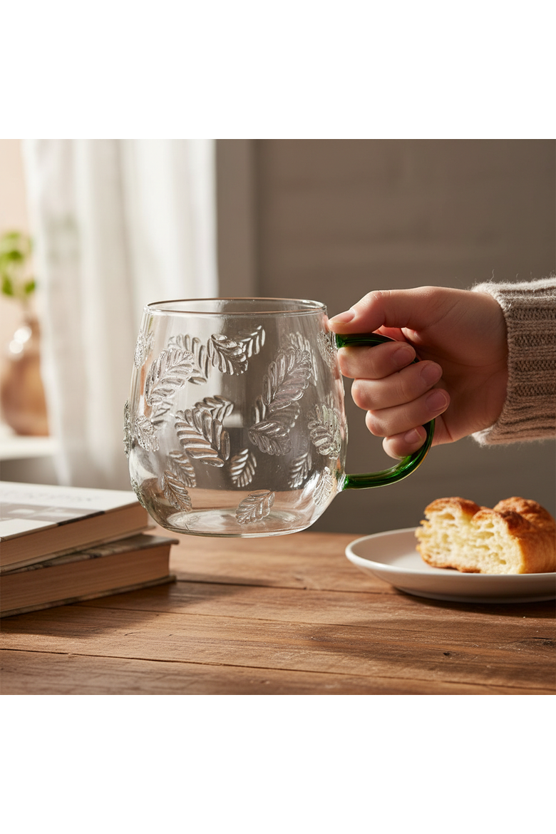 Botanical Glass Mug Green Glass Everyday, Alternate, color, Green