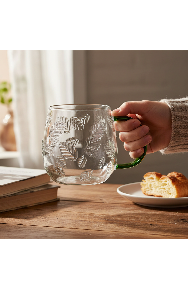 tag Botanical Glass Mug Green Glass Everyday, Alternate, color, Green