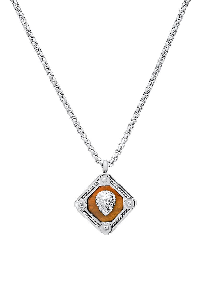 Men's Stainless Steel Tiger's Eye Pendant Necklace, Main, color, SILVER MULTI