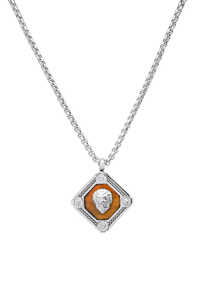 HMY JEWELRY Men's Stainless Steel Tiger's Eye Pendant Necklace, Main, color, Silver Multi