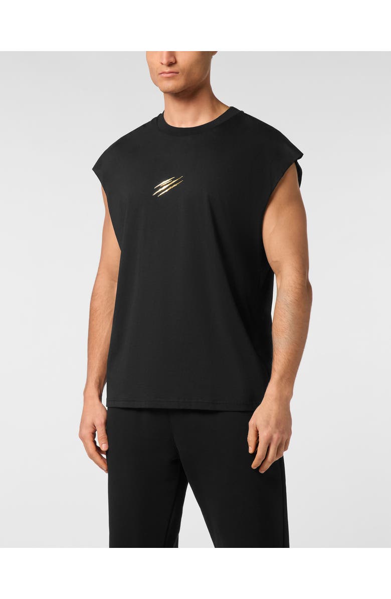 PLEIN SPORT Tanktop T-Shirt Label Men, Main, color, Black/Lightgold