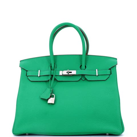 Birkin Handbag Green Clemence with Palladium Hardware 35