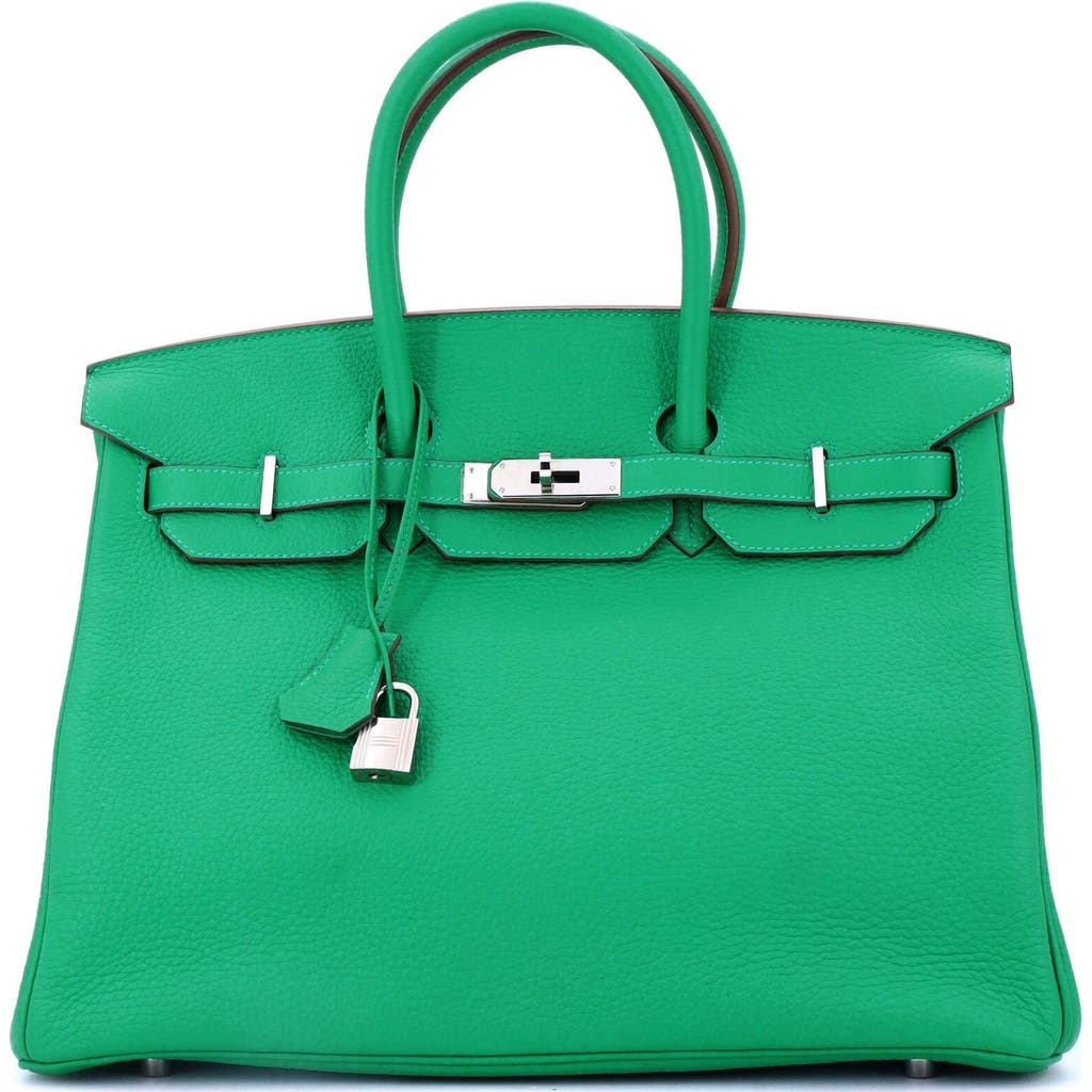Pre-owned Hermes Hermes Birkin Handbag Green Clemence With Palladium Hardware 35 In Green