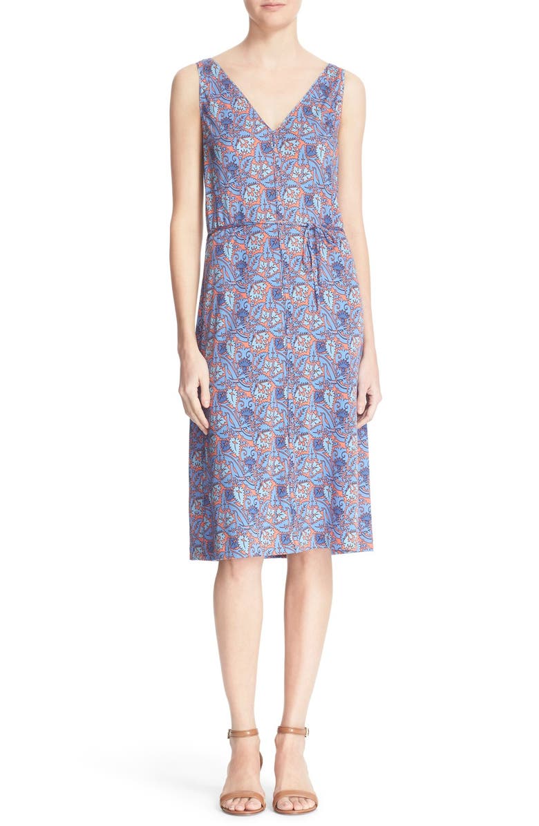 Tory Burch 'Sandy' Floral Print Silk Shift Dress, Main, color, 