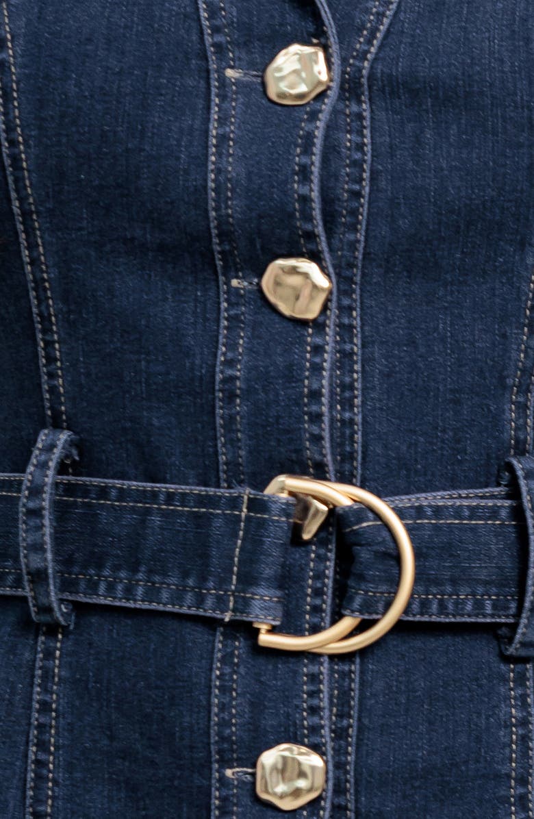 FLYING TOMATO Belted Sleeveless Denim Minidress, Alternate, color, Medium Indigo