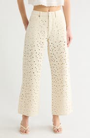 Vigoss Embroidered Eyelet High Waist Straight Leg Jeans