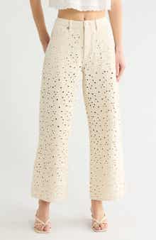 Embroidered Eyelet High Waist Straight Leg Jeans
