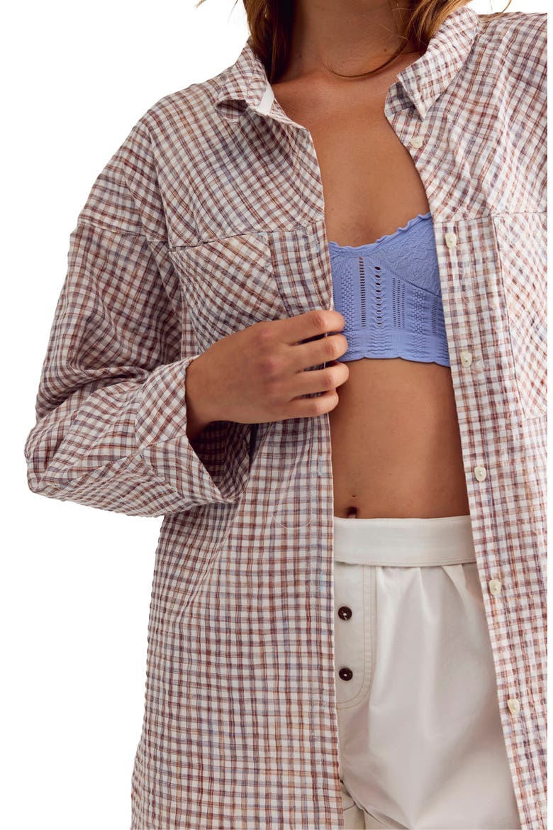 Cross My Heart Plaid Seersucker Sleep Shirt, Alternate, color, IVORY COMBO
