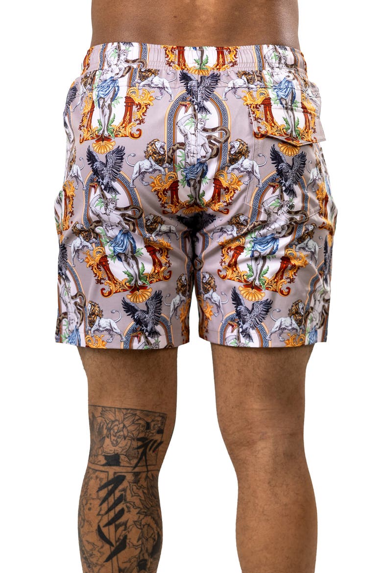 Swim Marthyr Print Swim Trunks, Alternate, color, BROWN