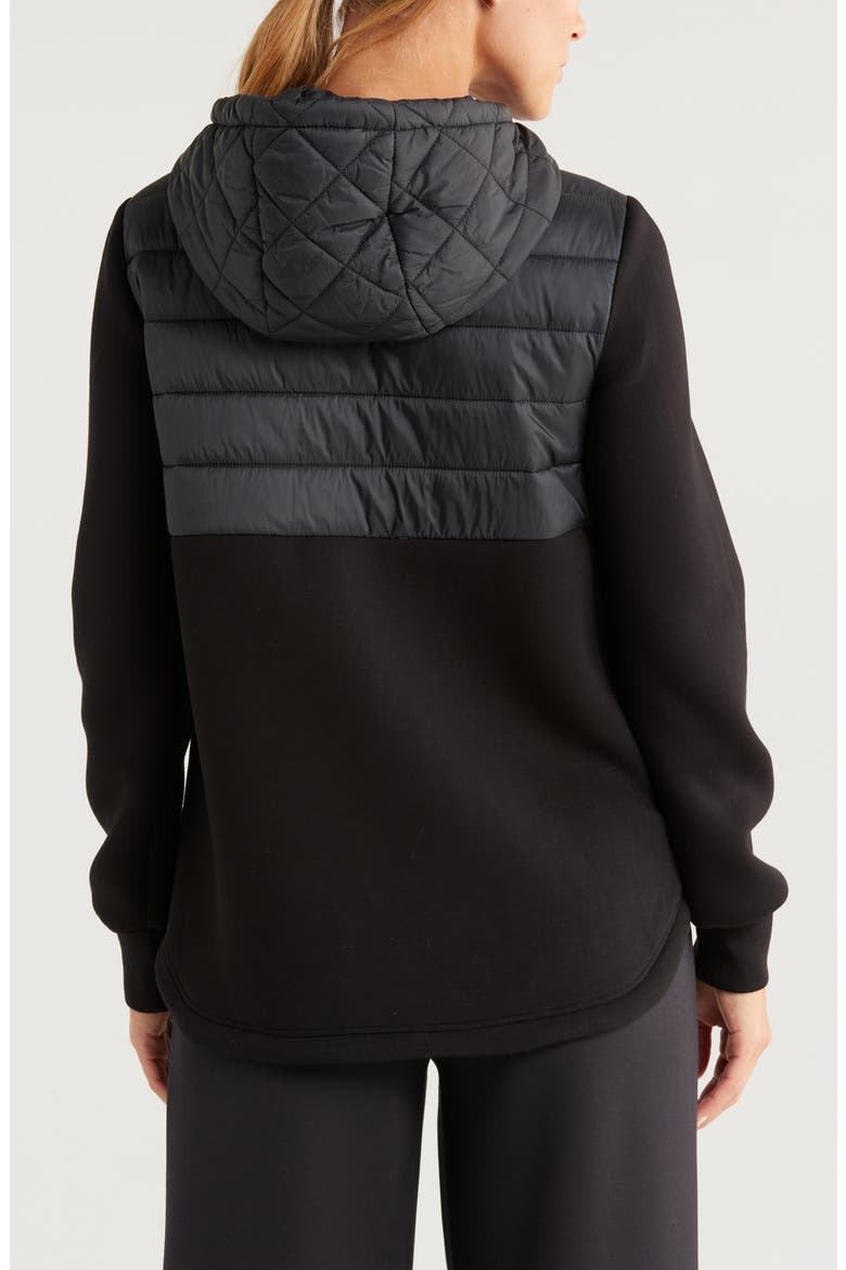 Hybrid Quilted Knit Hooded Jacket, Alternate, color, BLACK
