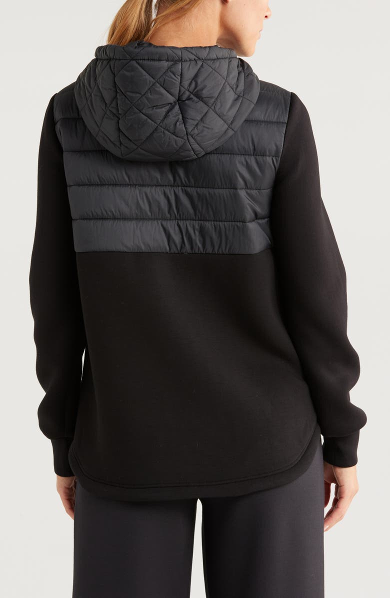 Zella Hybrid Quilted Knit Hooded Jacket, Alternate, color, Black