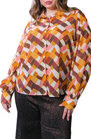 FLYING TOMATO Geometric Print Long Sleeve Button-Up Shirt