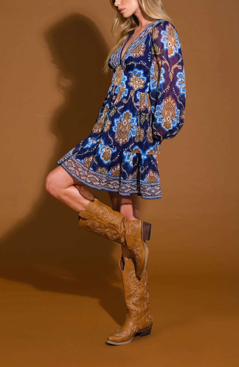 FLYING TOMATO Print Long Sleeve Minidress, Alternate, color, Navy