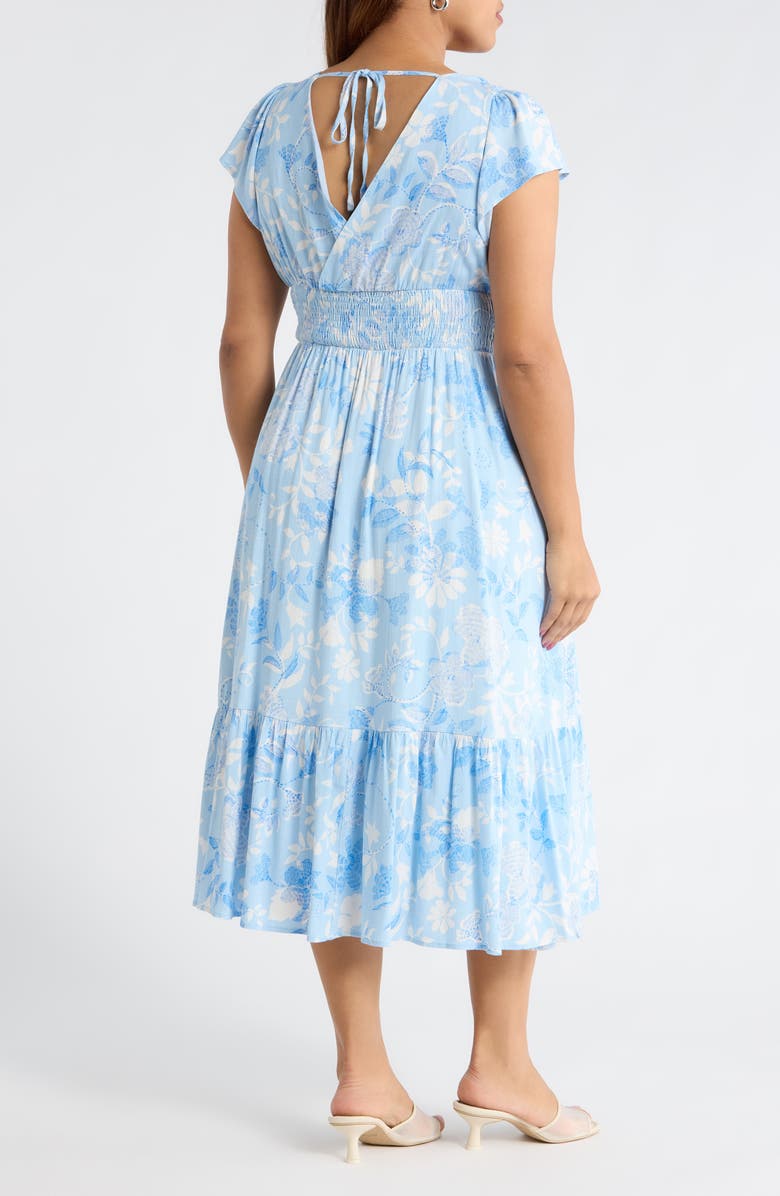 SUGARLIPS Seraphina Floral Maye Smocked Midi Dress, Alternate, color, White-Blue-Multi