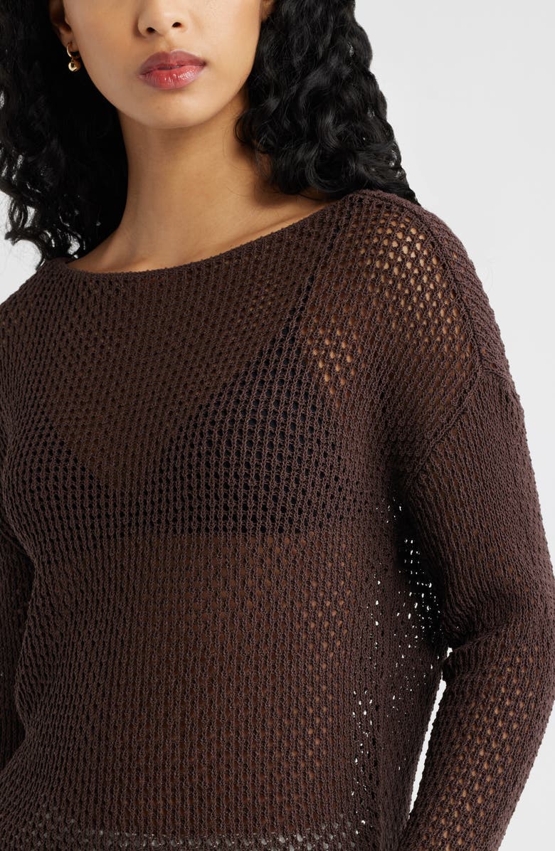 Open Edit Open Stitch Sweater, Alternate, color, Brown Seal