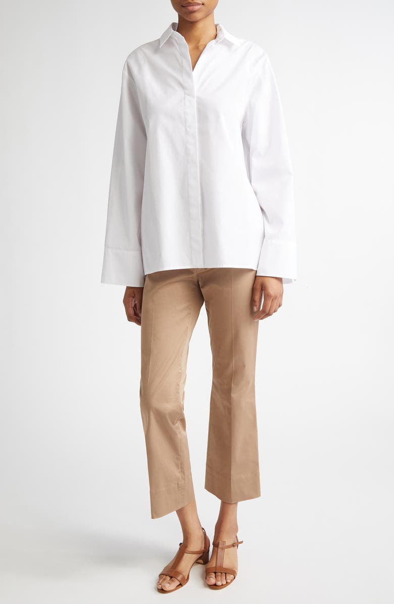Max Mara Marte Lace Inset Button-Up Shirt, Alternate, color, Optical White