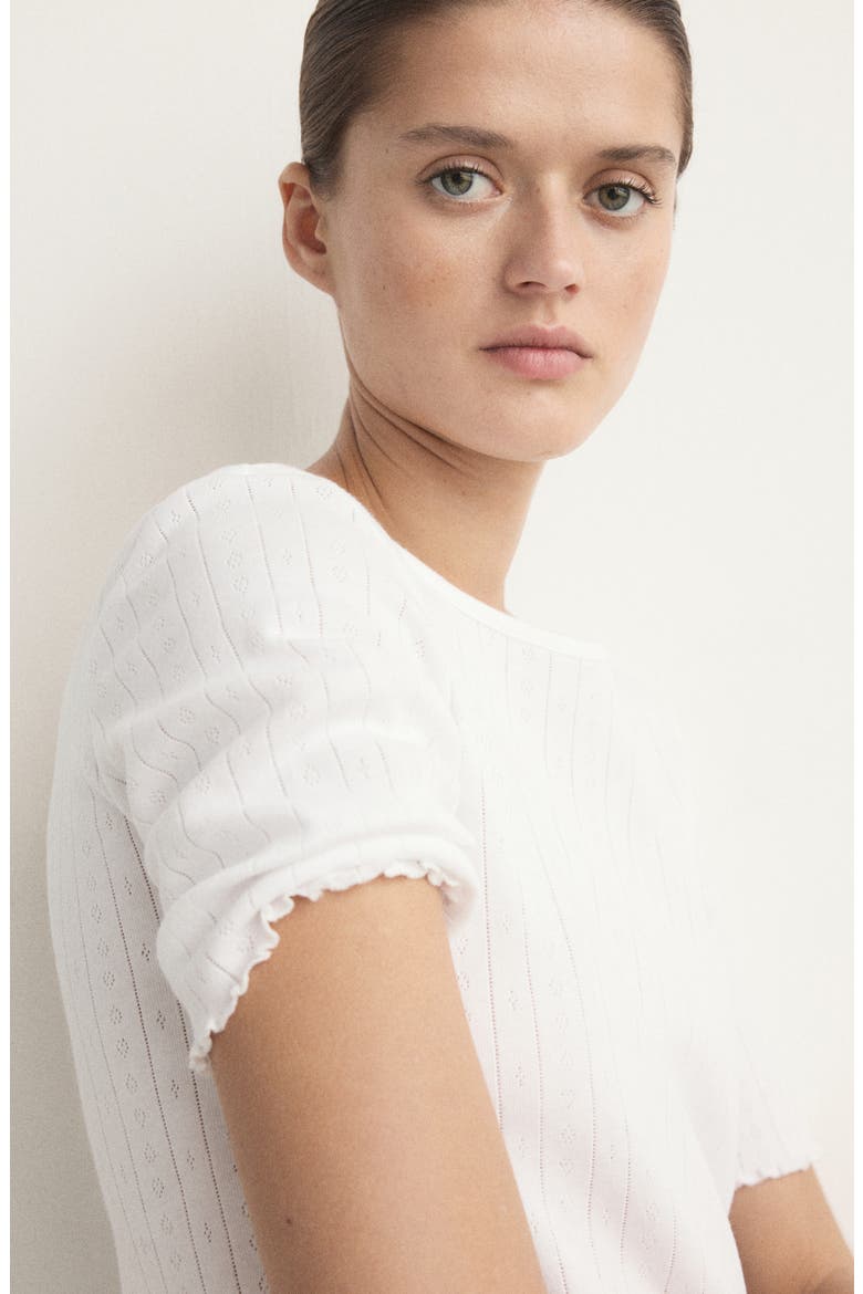 Lettuce Edge Pointelle Cotton Sleep T-Shirt, Alternate, color, WHITE