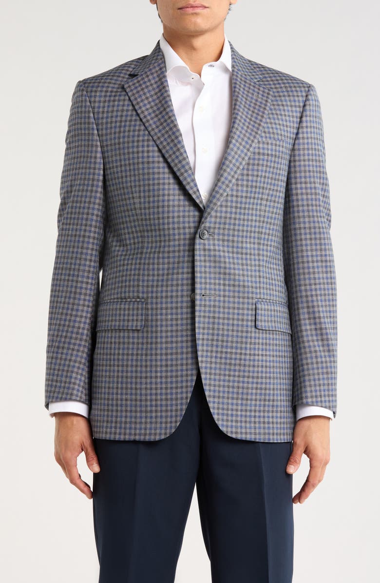 Peter Millar Flynn Classic Fit Check Wool Blend Sport Coat, Main, color, Grey