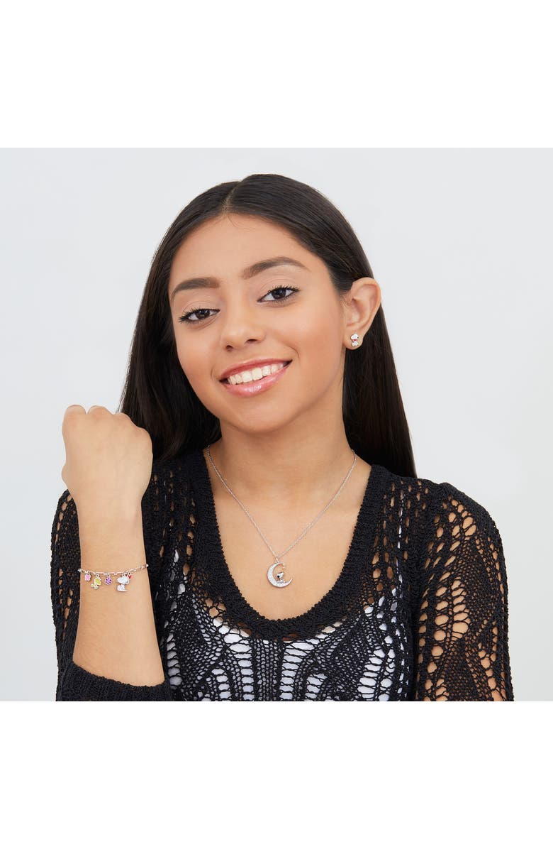 PEANUTS Snoopy Heart Stud Earrings, Silver Plated, Alternate, color, White, Red