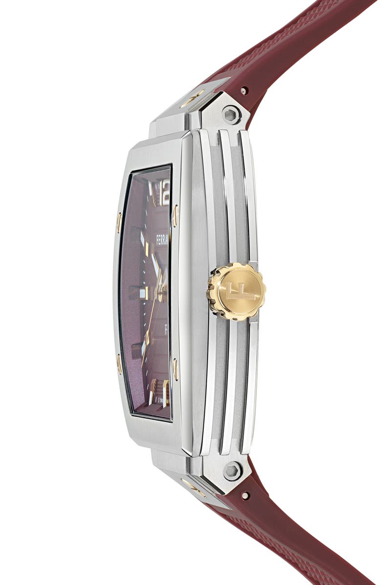 FERRAGAMO F-80 Tonneau Silicone Strap Watch, 42mm, Alternate, color, Ip Stainless Steel/Red