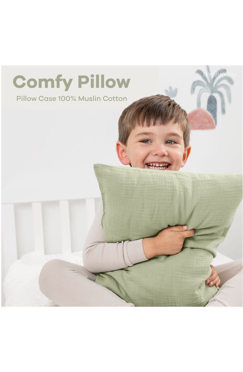 Comfy Cubs Toddler Pillow with Soft Muslin Pillowcase, Pack of 2, Alternate, color, Sage