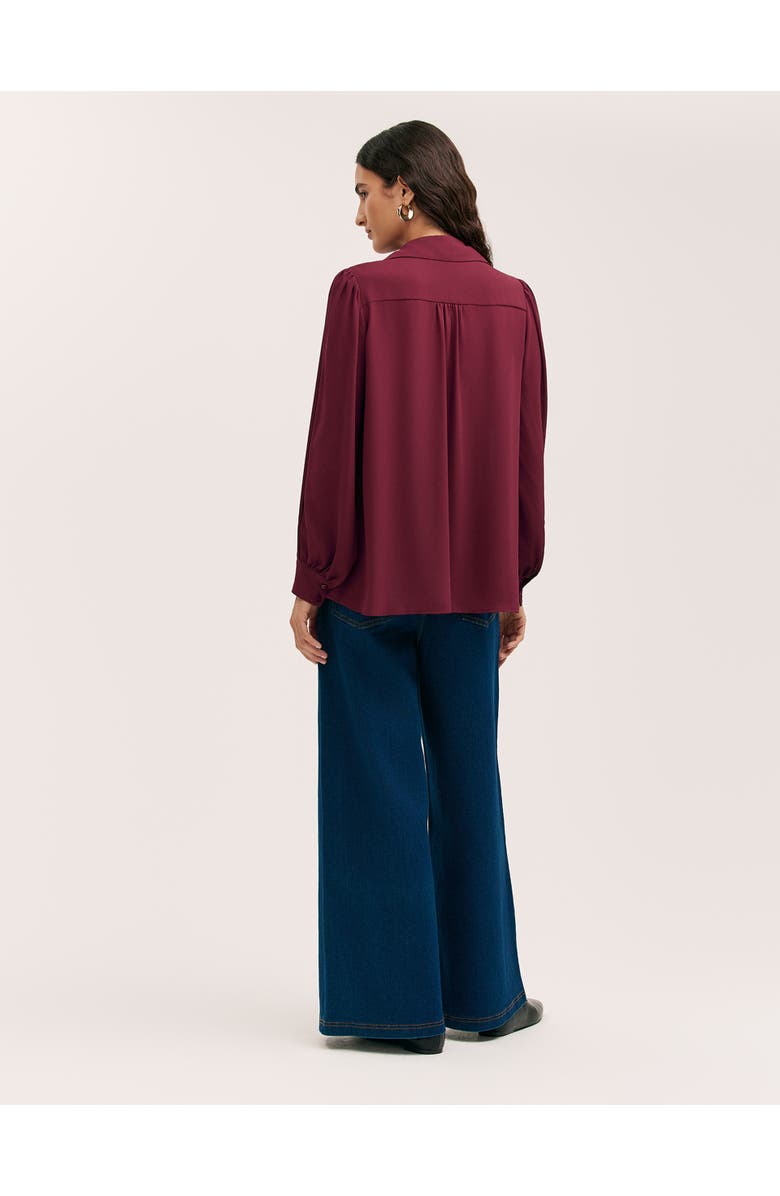 Finery London Melina Chiffon Button Down Blouse, Alternate, color, Burgundy
