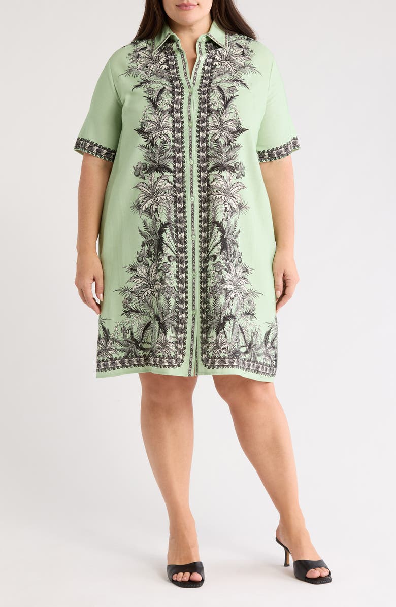 MAX STUDIO Short Sleeve Shirtdress, Main, color, Green/ Yellow Paradise
