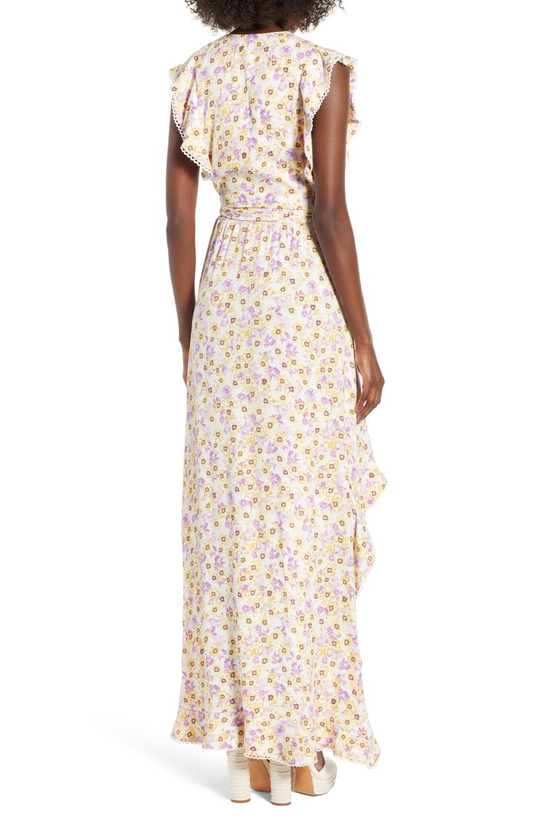 Andrea Ruffle Wrap Dress, Alternate, color, YELLOW GARDEN